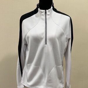 Women's Black and White Quarter-Zip Top
